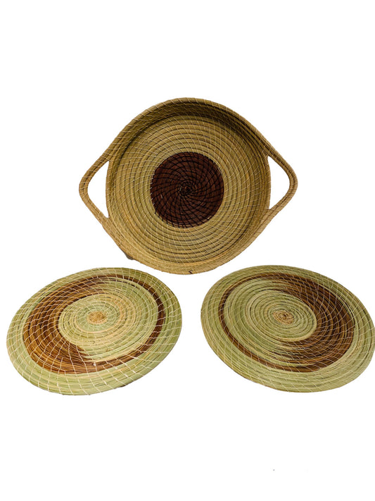 PANIER + 2 SETS DE TABLE - en Nattes ( Halfa ) - HAL/705/SER/MAR