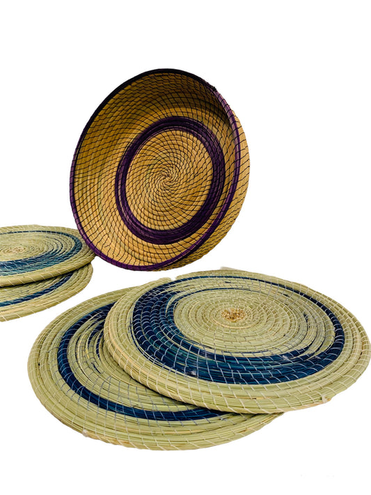 PANIER + 4 SETS DE TABLE - en Nattes ( Halfa ) - HAL/704/SER/BLE